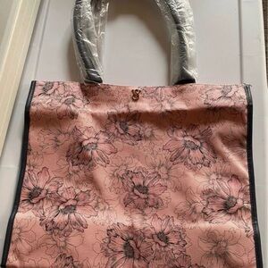 Floral Pink Tote Bag with Black Trim - Stylish Everyday Carry